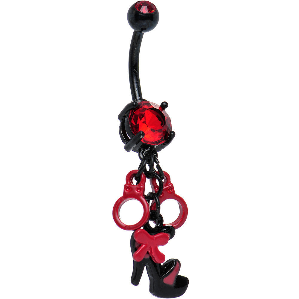 Red Gem Black PVD Steaming Romance Dangle Belly Ring