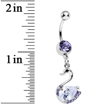 Tanzanite and Clear Cubic Zirconia Elegant Swan Dangle Belly Ring