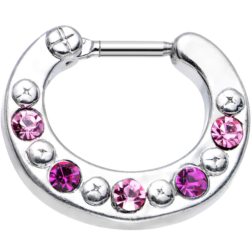 16 Gauge 3/8 Pink and Dark Pink Gem Septum Clicker