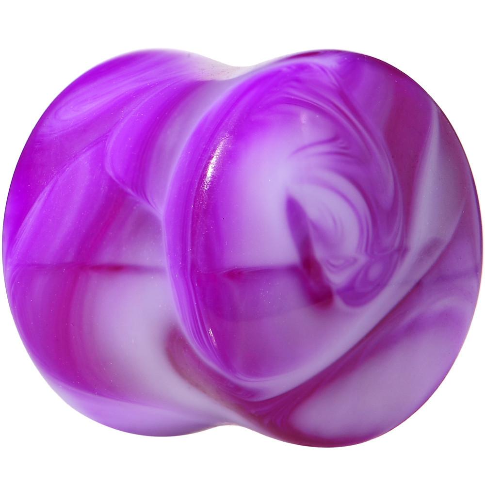 Acrylic Purple and White Marbled Saddle Plug 6 Gauge to 1 Inch