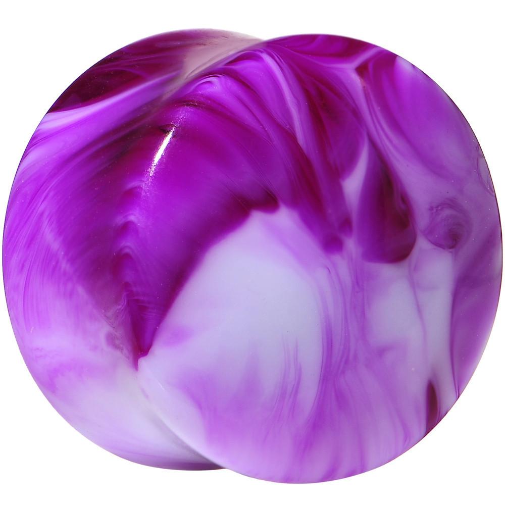 Acrylic Purple and White Marbled Saddle Plug 6 Gauge to 1 Inch