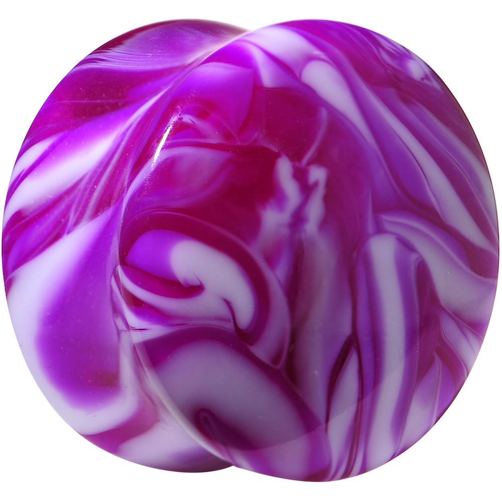 Acrylic Purple and White Marbled Saddle Plug 6 Gauge to 1 Inch