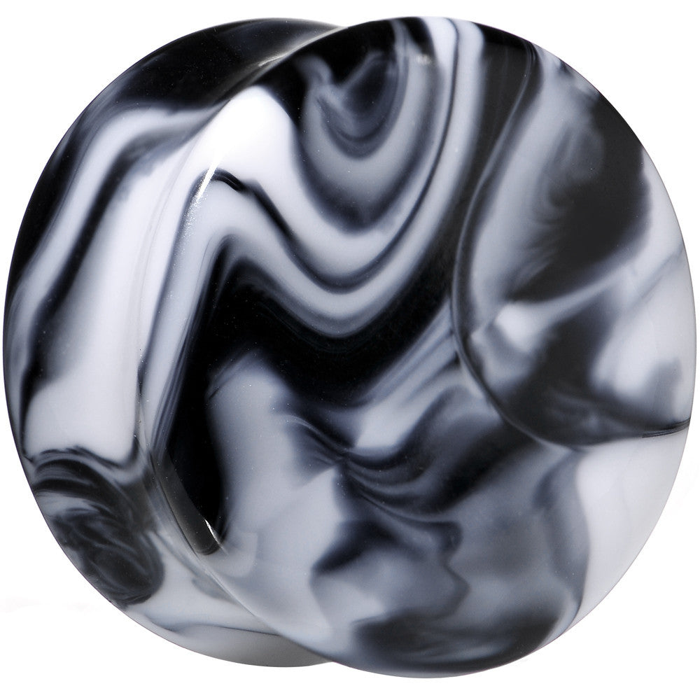 1 inch Acrylic Black and White Marbled Saddle Plug