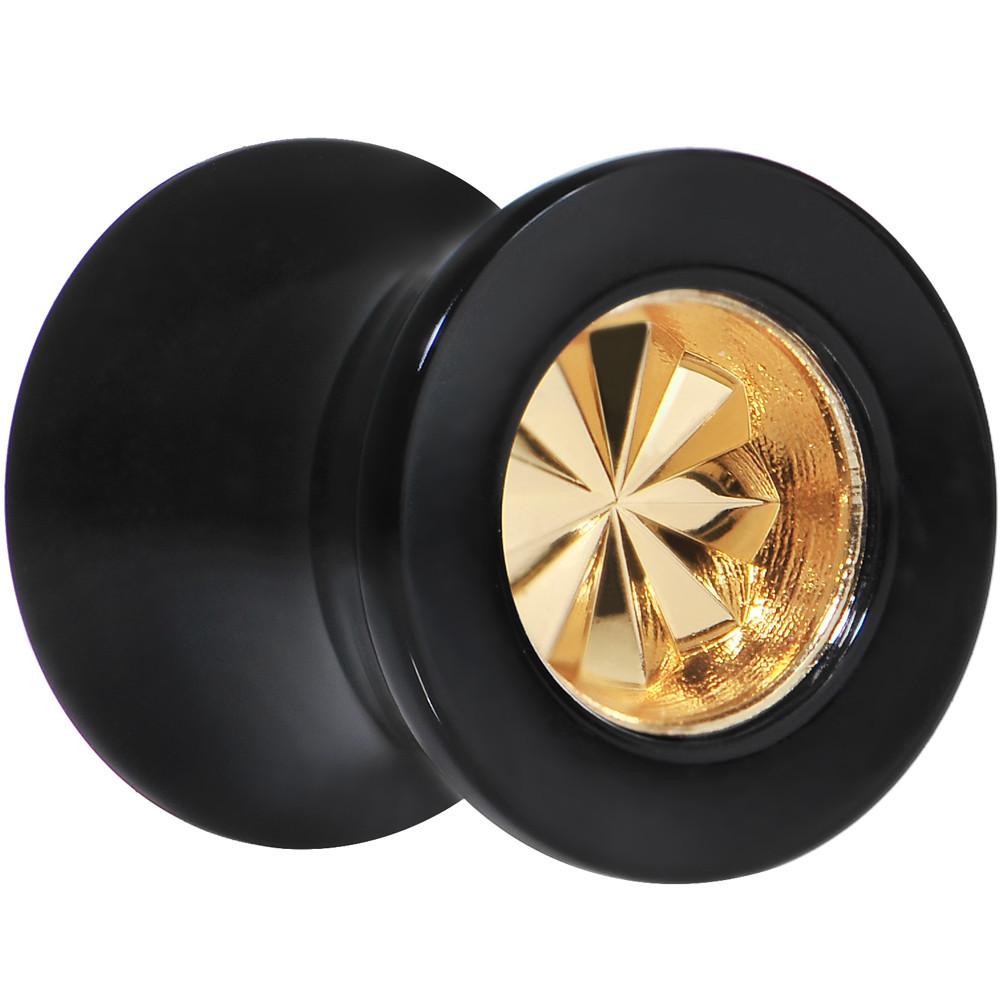 Black Acrylic Gold Flashy Tire Rim Saddle Plug 2 Gauge to 20mm