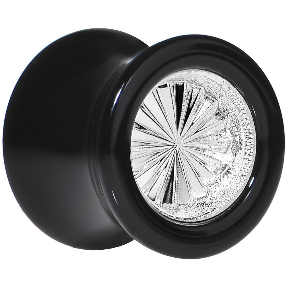 Black Acrylic Silver Flashy Tire Rim Saddle Plug 2 Gauge to 20mm