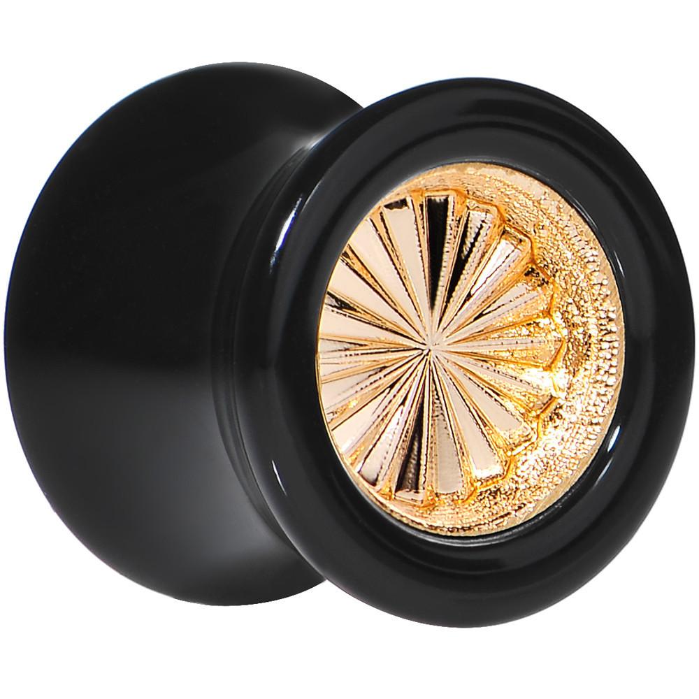 Black Acrylic Gold Flashy Tire Rim Saddle Plug 2 Gauge to 20mm