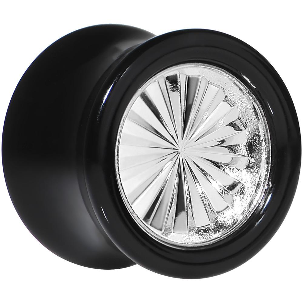 Black Acrylic Silver Flashy Tire Rim Saddle Plug 2 Gauge to 20mm