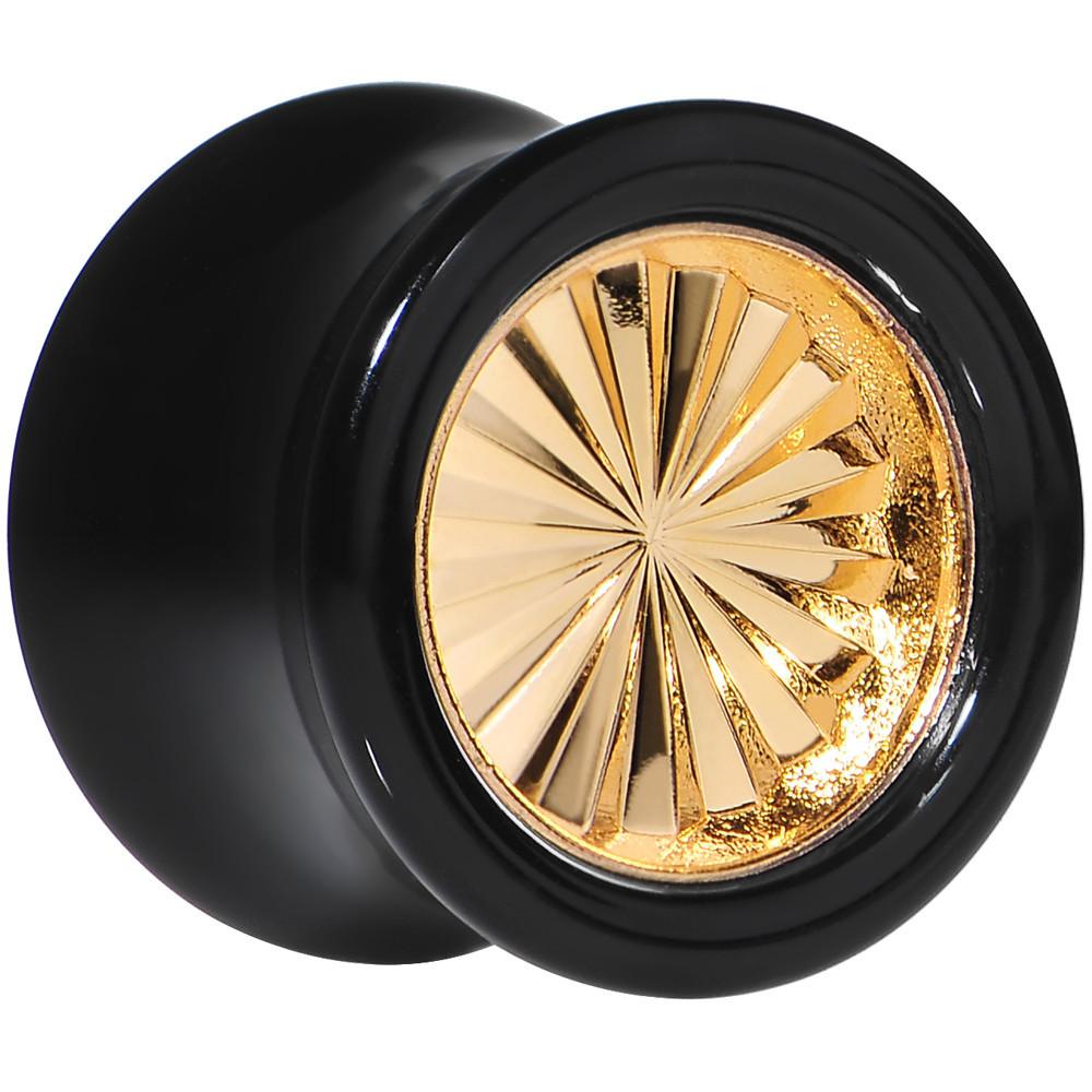 Black Acrylic Gold Flashy Tire Rim Saddle Plug 2 Gauge to 20mm