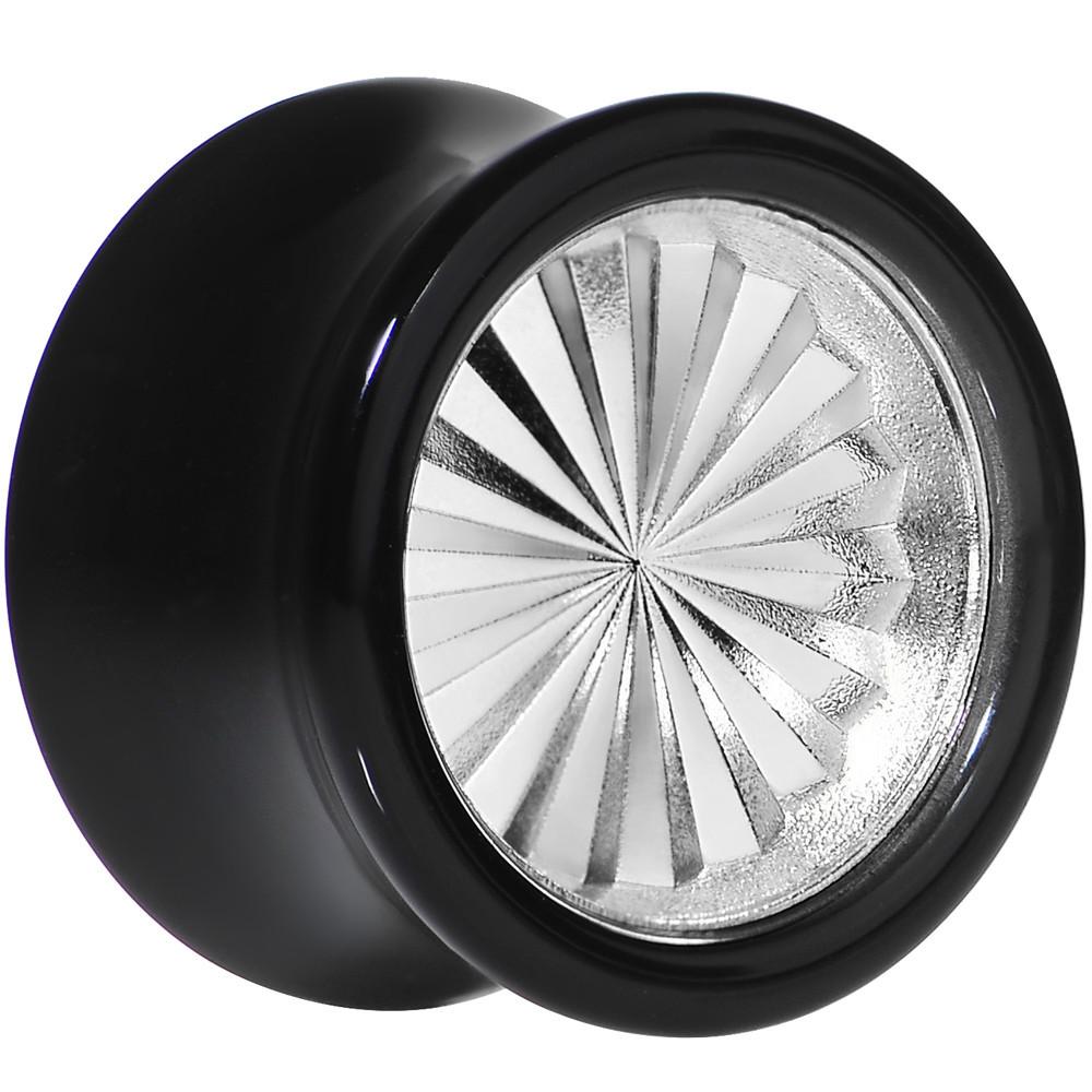 Black Acrylic Silver Flashy Tire Rim Saddle Plug 2 Gauge to 20mm