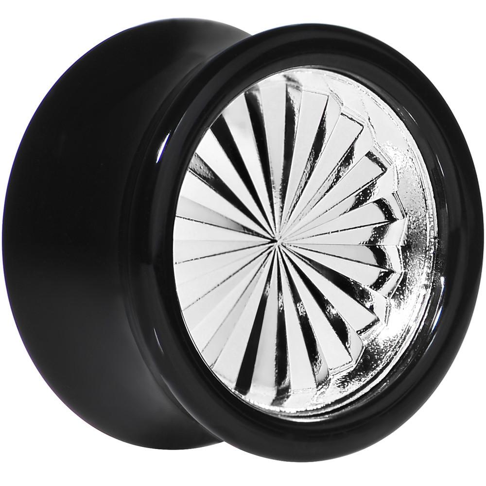 Black Acrylic Silver Flashy Tire Rim Saddle Plug 2 Gauge to 20mm