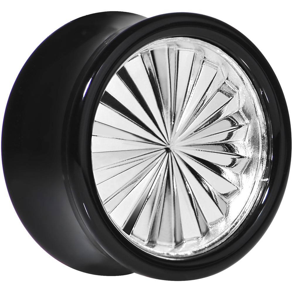 Black Acrylic Silver Flashy Tire Rim Saddle Plug 2 Gauge to 20mm