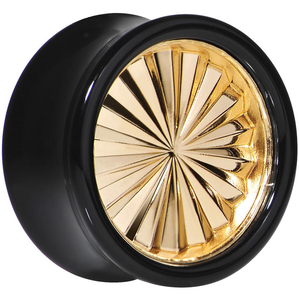 Black Acrylic Gold Flashy Tire Rim Saddle Plug 2 Gauge to 20mm