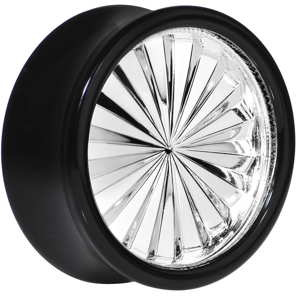 Black Acrylic Silver Flashy Tire Rim Saddle Plug 2 Gauge to 20mm