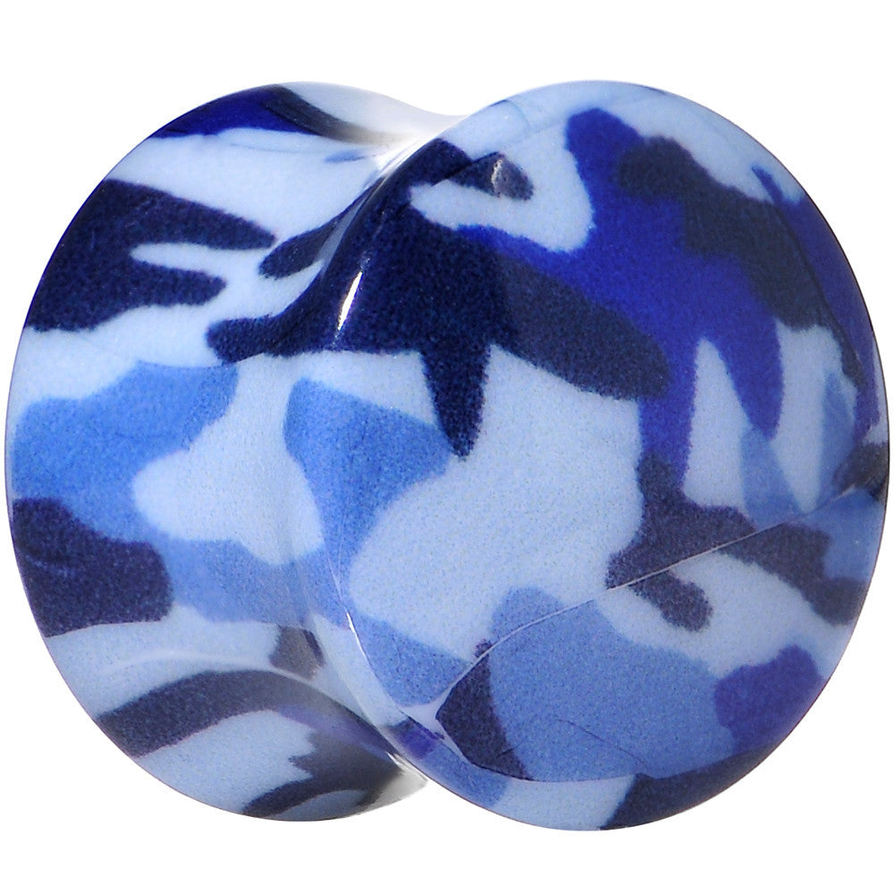 9/16 Blue Acrylic Take Cover Camouflage Double Flare Saddle Plug