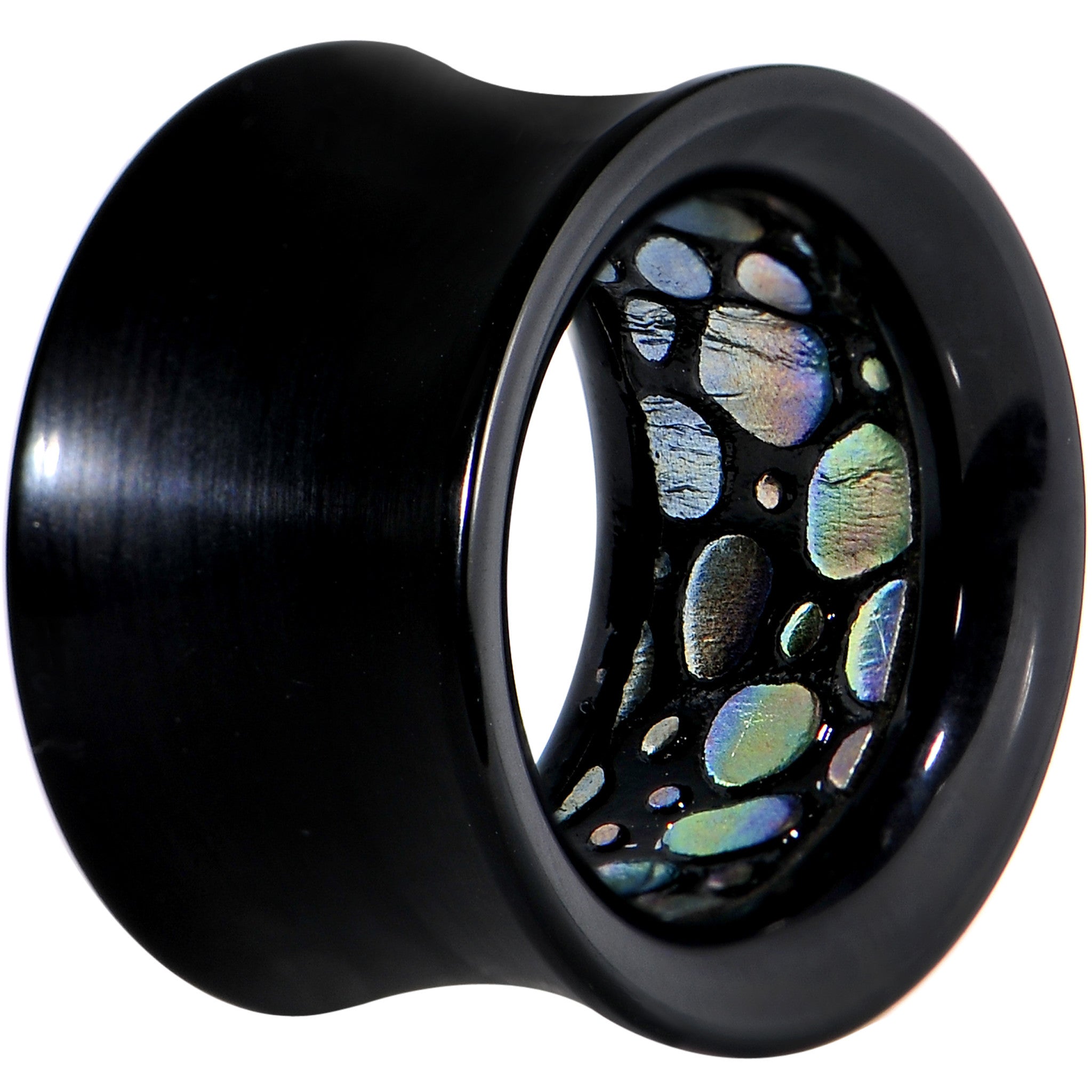 5/8 Black Acrylic Almost Abalone Double Flare Tunnel Plug