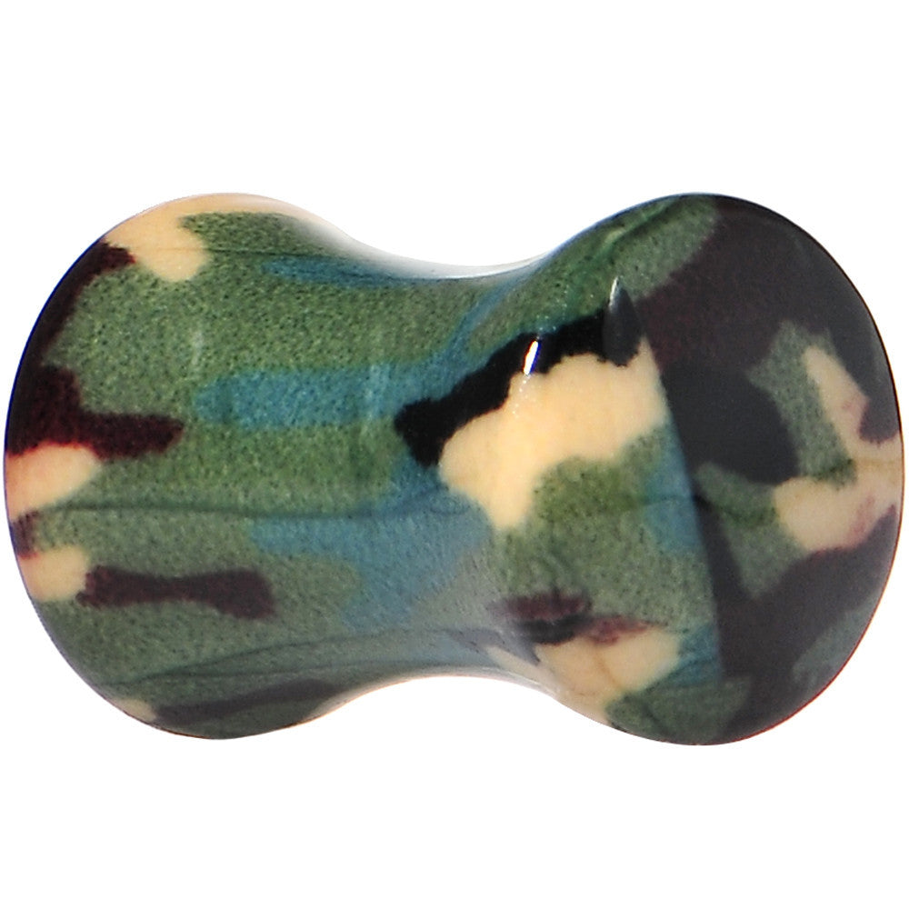 2 Gauge Green Acrylic Take Cover Camouflage Double Flare Saddle Plug