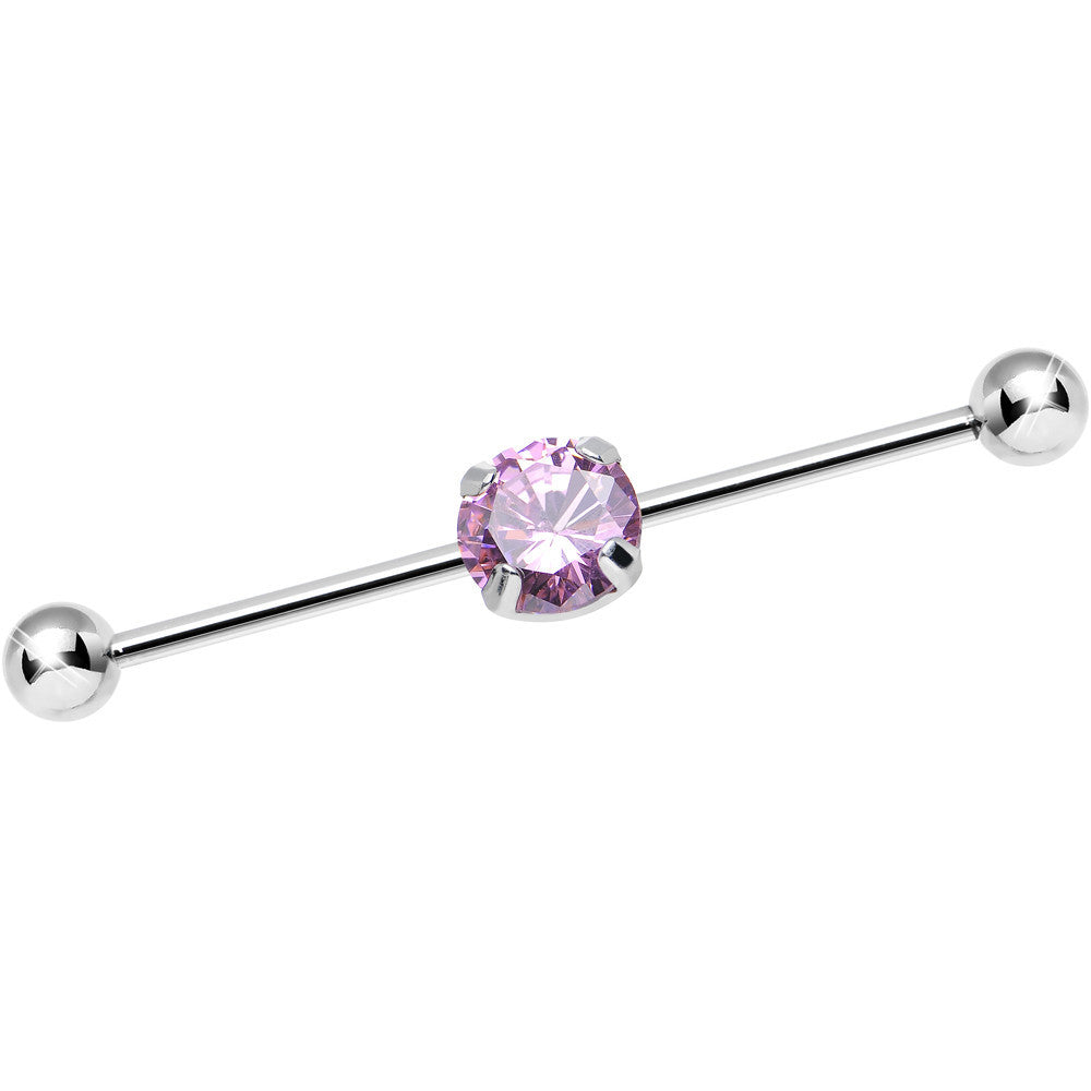 14 Gauge Pink CZ Shimmering Circle Industrial Barbell 38mm