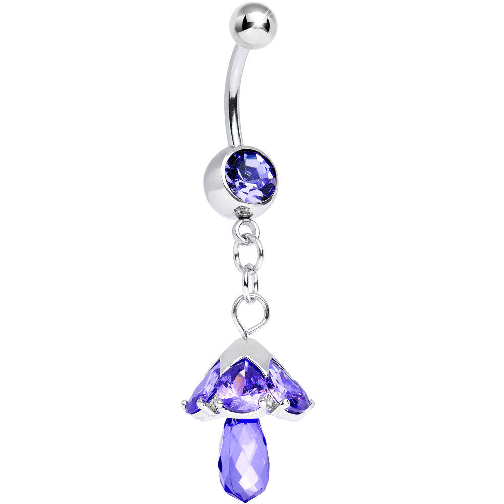 Purple CZ Fairy Mushroom Dangle Belly Ring