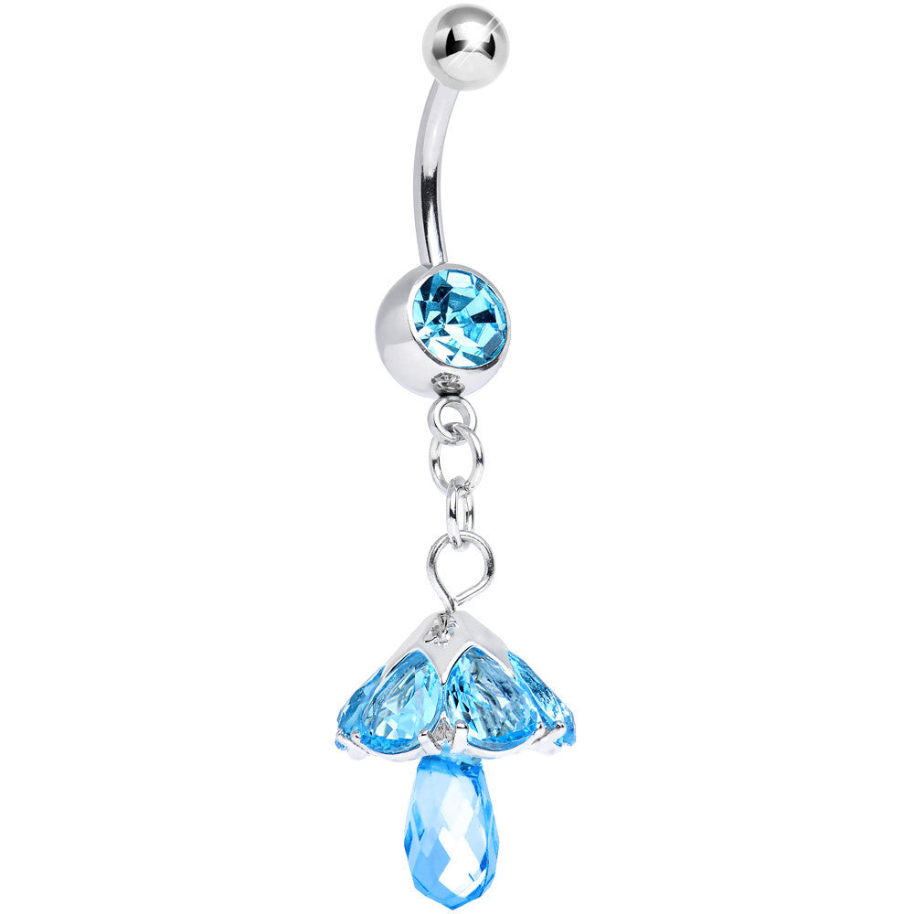 Aqua CZ Fairy Mushroom Dangle Belly Ring