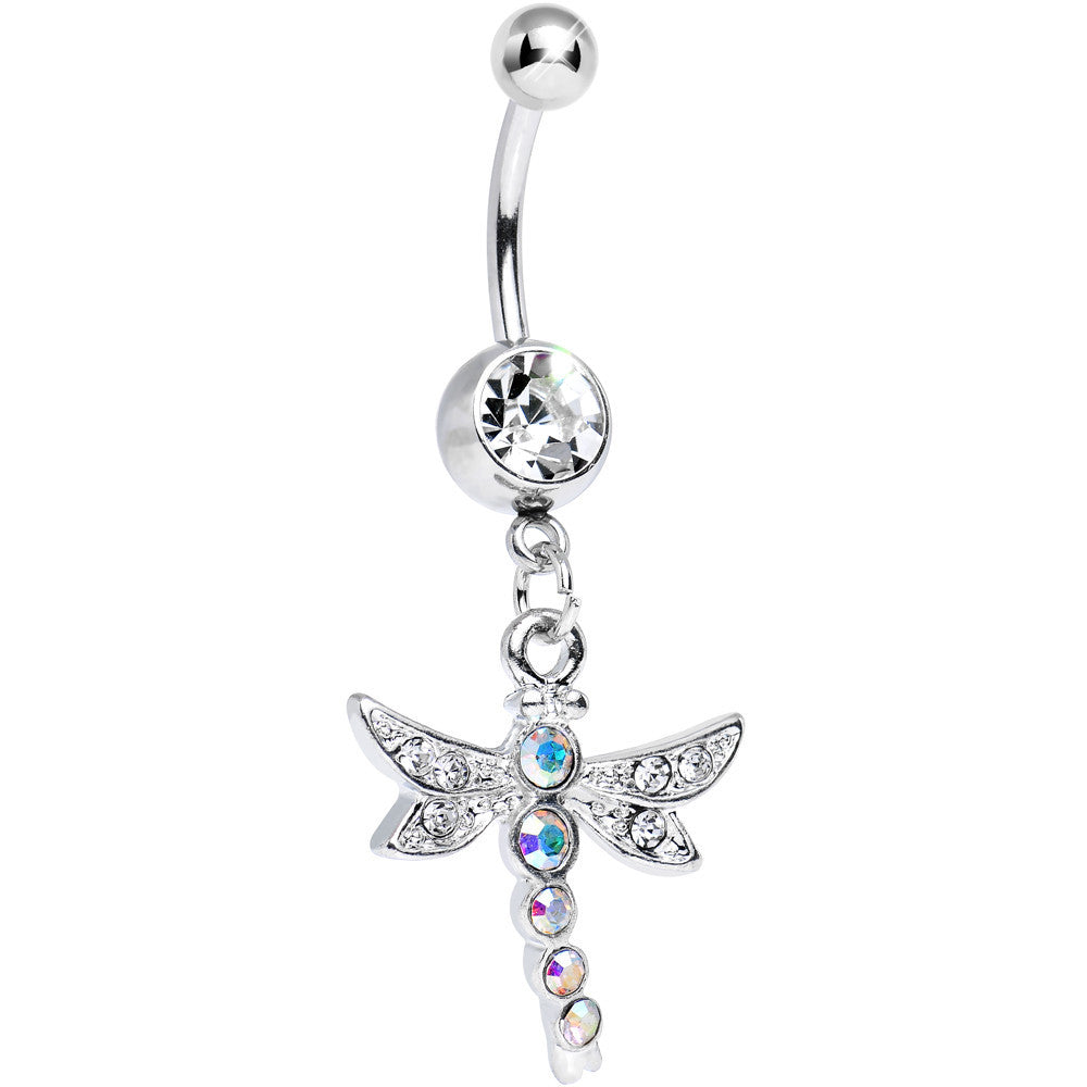 Clear Crystal Winged Aurora Dragonfly Dangle Belly Ring