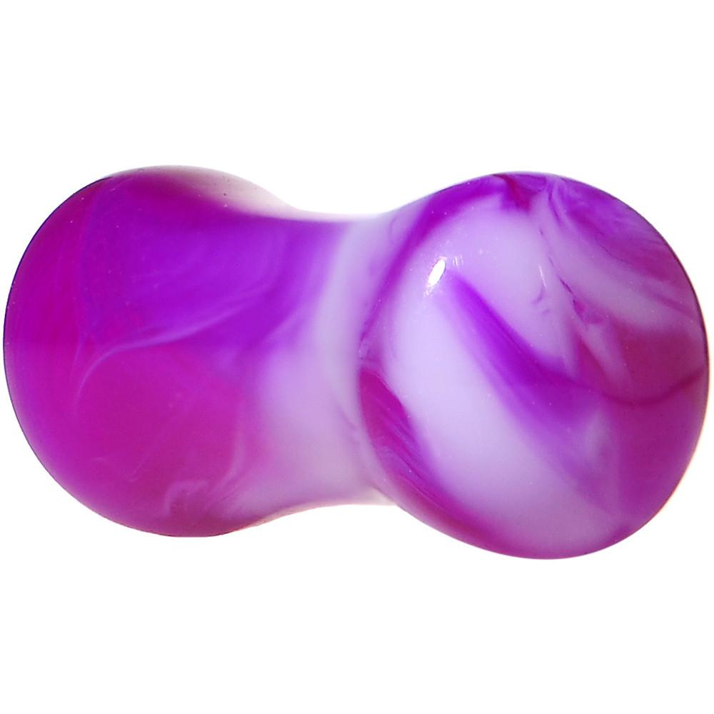 Acrylic Purple and White Marbled Saddle Plug 6 Gauge to 1 Inch