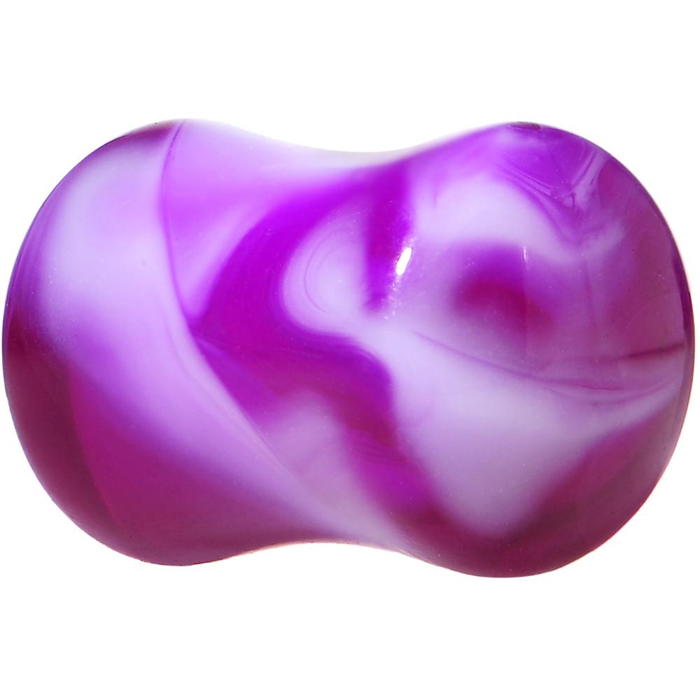 Acrylic Purple and White Marbled Saddle Plug 6 Gauge to 1 Inch