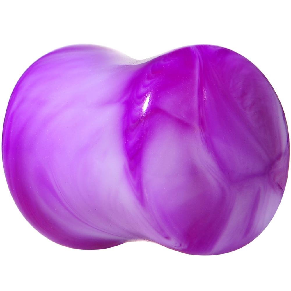 Acrylic Purple and White Marbled Saddle Plug 6 Gauge to 1 Inch