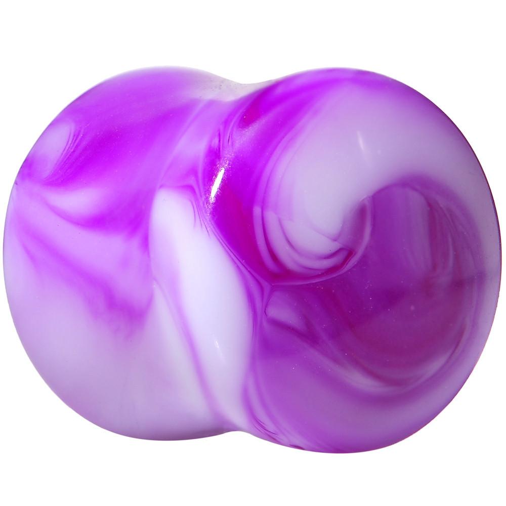 Acrylic Purple and White Marbled Saddle Plug 6 Gauge to 1 Inch