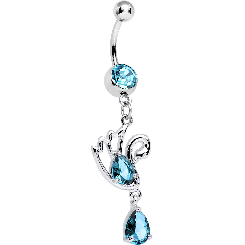 Aqua Cubic Zirconia Sparkling Raindrop and Swan Dangle Belly Ring