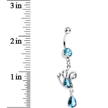 Aqua Cubic Zirconia Sparkling Raindrop and Swan Dangle Belly Ring