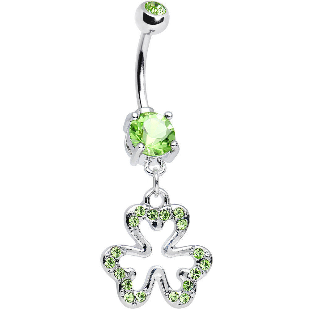 Peridot Cubic Zirconia Brilliant Three Leaf Clover Dangle Belly Ring