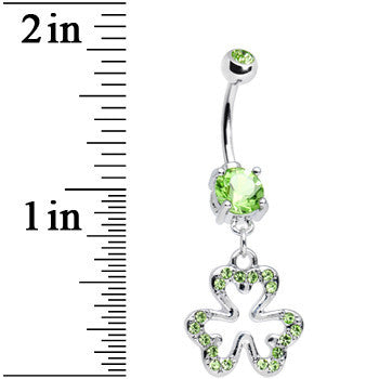 Peridot Cubic Zirconia Brilliant Three Leaf Clover Dangle Belly Ring