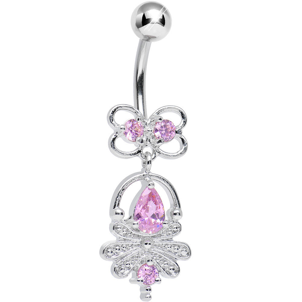 Pink Cubic Zirconia Royal Aura Dangle Belly Ring