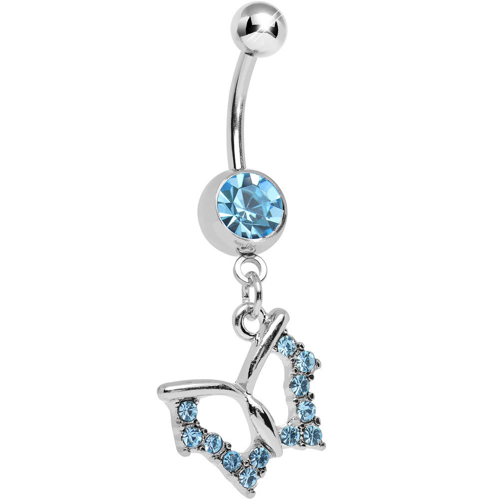 Aqua Crystal Open Wing Graceful Butterfly Dangle Belly Ring