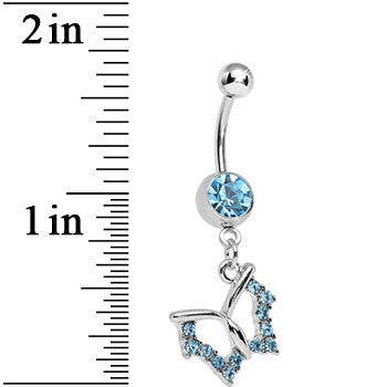 Aqua Crystal Open Wing Graceful Butterfly Dangle Belly Ring