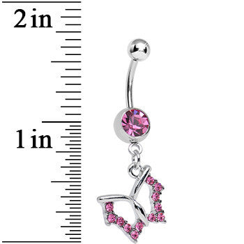 Pink Crystal Open Wing Graceful Butterfly Dangle Belly Ring