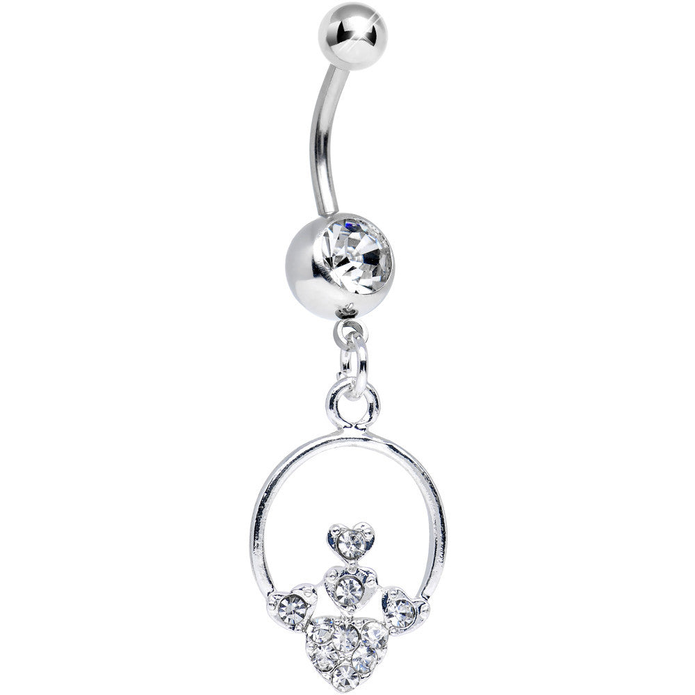 Clear Gem Hoop Encircled Hearts Dangle Belly Ring