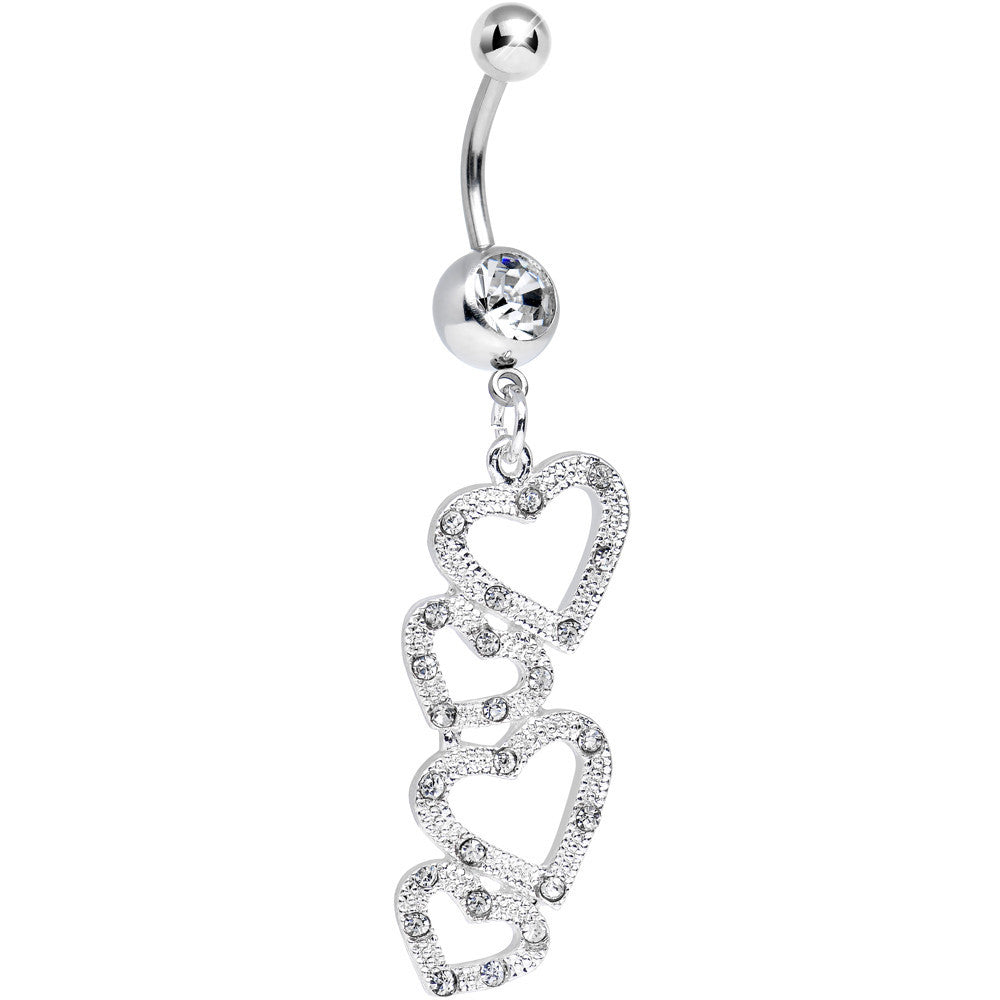 Clear Gem Plenty of Love to Give Hollow Hearts Dangle Belly Ring