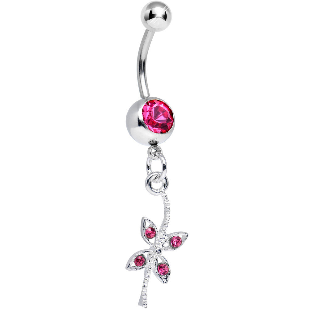 Pink Gem Gentle Dragonfly Dangle Belly Ring