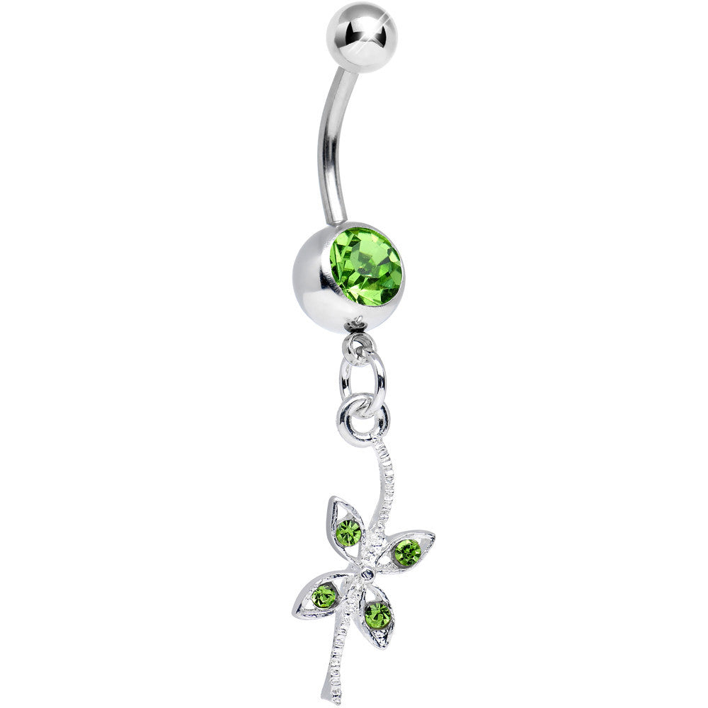 Light Green Gem Gentle Dragonfly Dangle Belly Ring