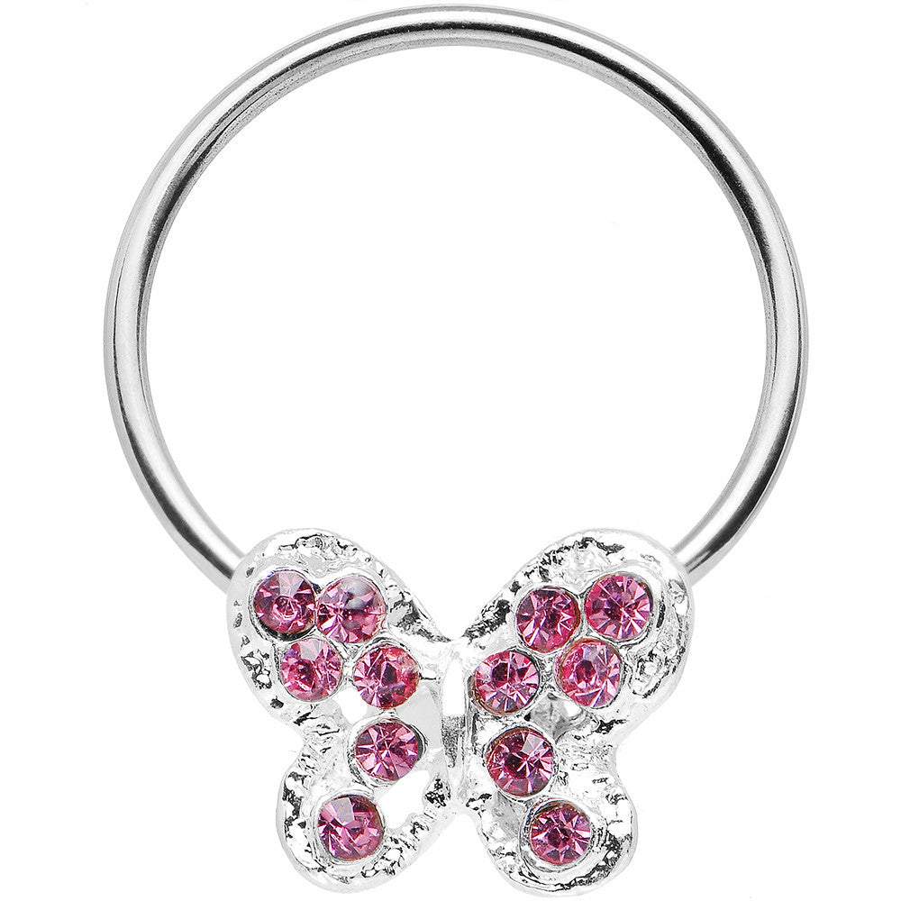 16 Gauge 7/16 Pink Gem Soaring Butterfly BCR Captive Ring