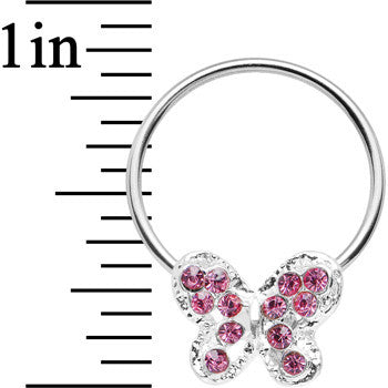 16 Gauge 7/16 Pink Gem Soaring Butterfly BCR Captive Ring