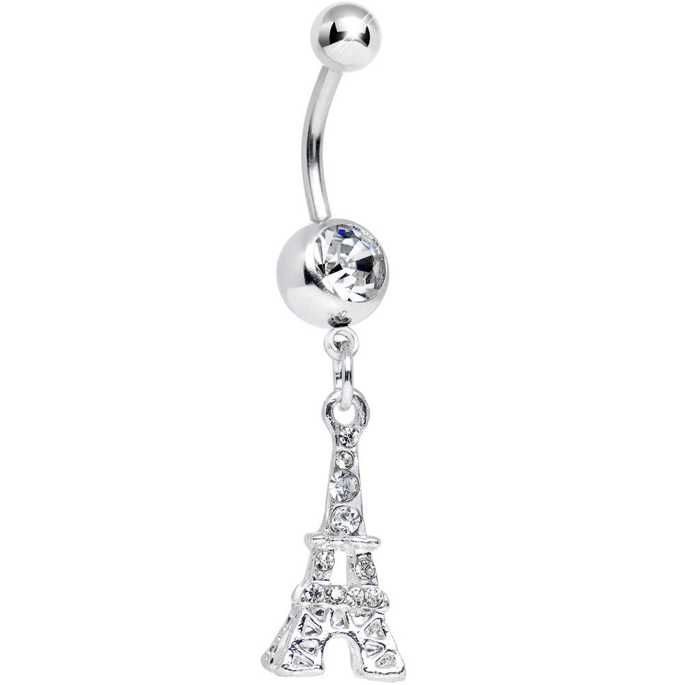 Clear Gem Paris is for Love Eiffel Tower Dangle Belly Ring