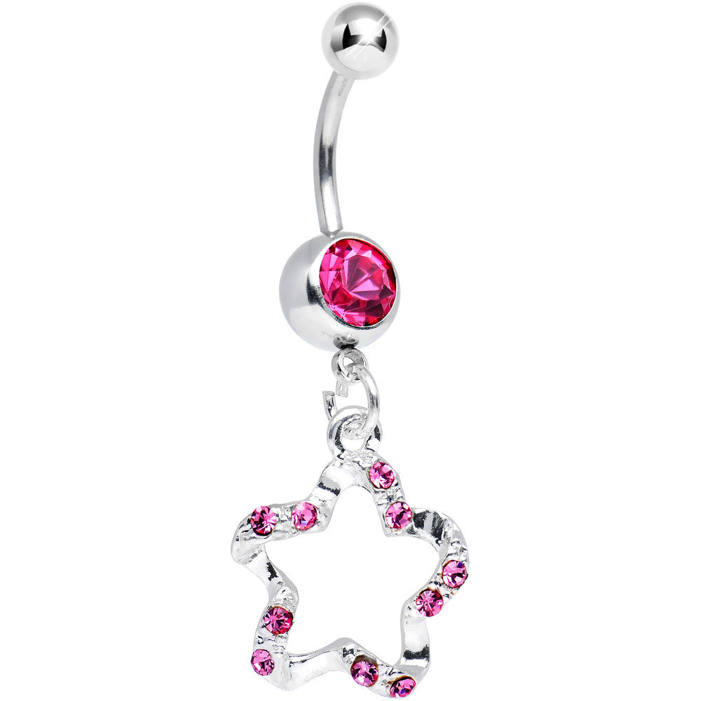 Pink Gem Twisted Star Dangle Belly Ring