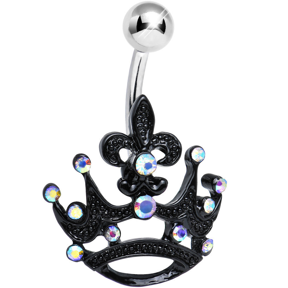 Aurora Gem Dark Empress Fleur de Lis Crown Belly Ring