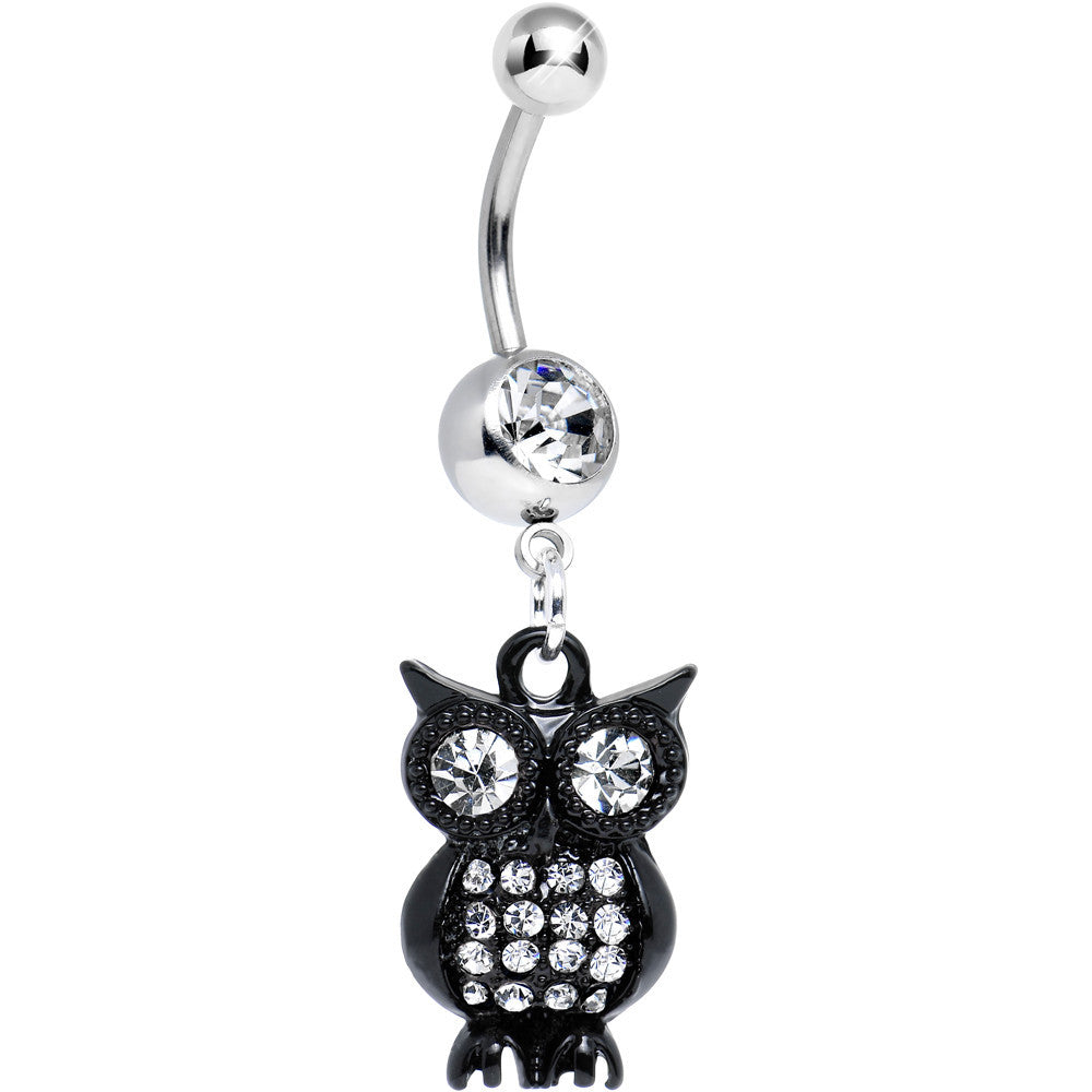 Clear Gem Dark and Clever Evening Owl Dangle Belly Ring