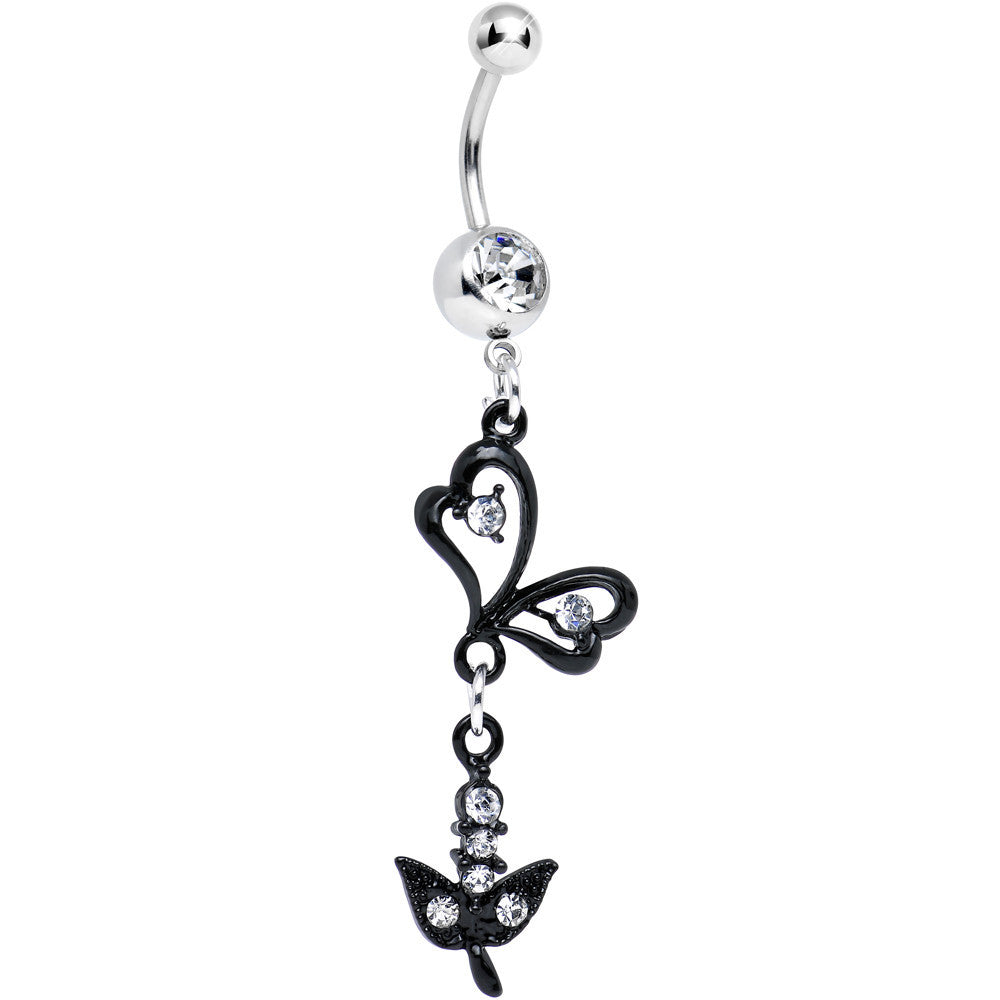 Clear Gem Dark Paradise Orchid Flower Dangle Belly Ring