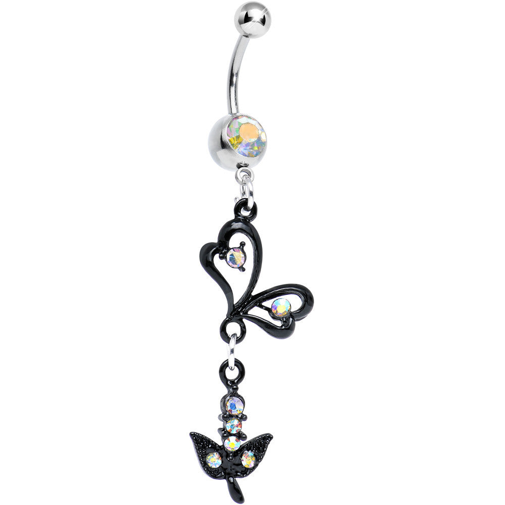 Aurora Gem Dark Paradise Orchid Flower Dangle Belly Ring