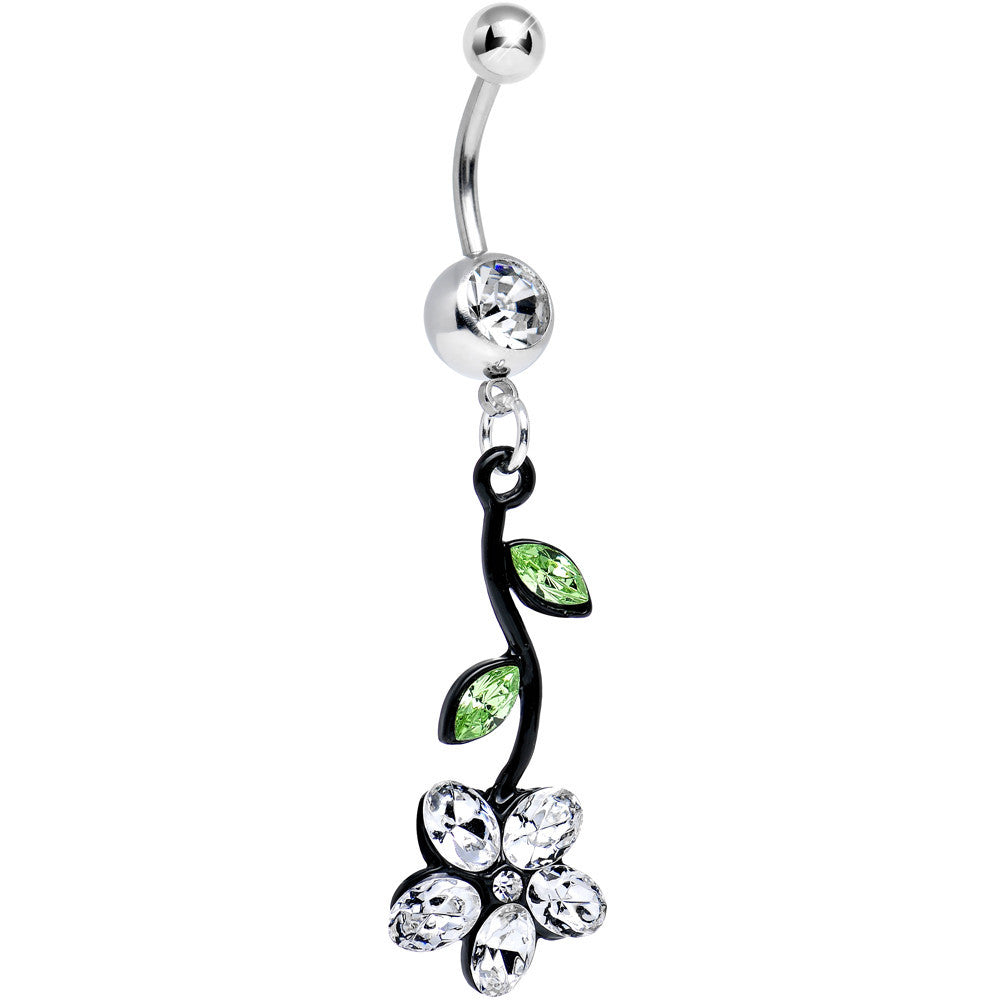 Clear and Green Gem Dark Inverted Spring Flower Dangle Belly Ring