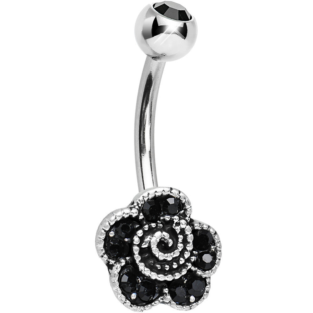 Black Crystal Dark Garden Rose Flower Belly Ring